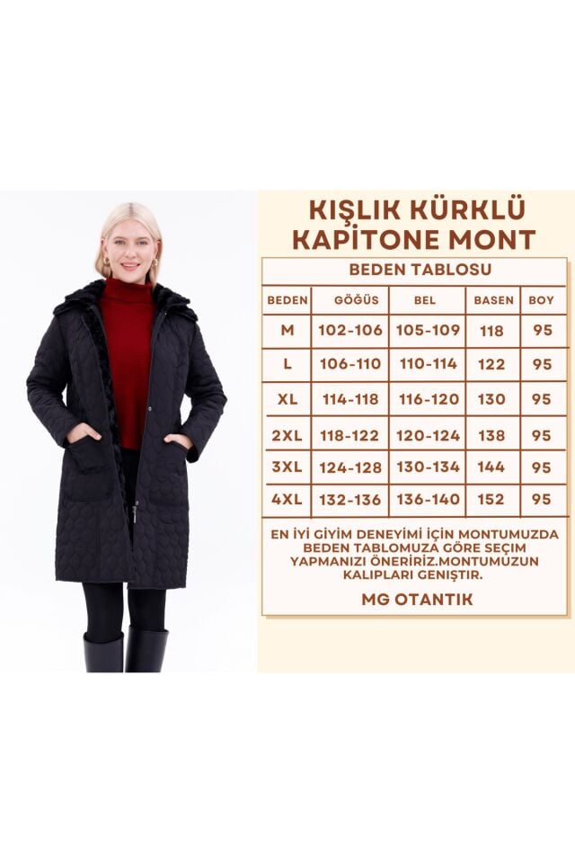 Kadın Kürklü Kapitone Mont - Su İtici Büyük Beden Kışlık Kaban - MG001