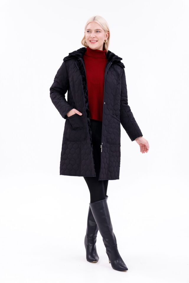 Kadın Kürklü Kapitone Mont - Su İtici Büyük Beden Kışlık Kaban - MG001