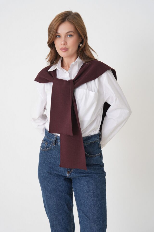 Kadın Triko Omuz Şalı - Yumuşak Akrilik Rahat -MG007 Standart - Bordo