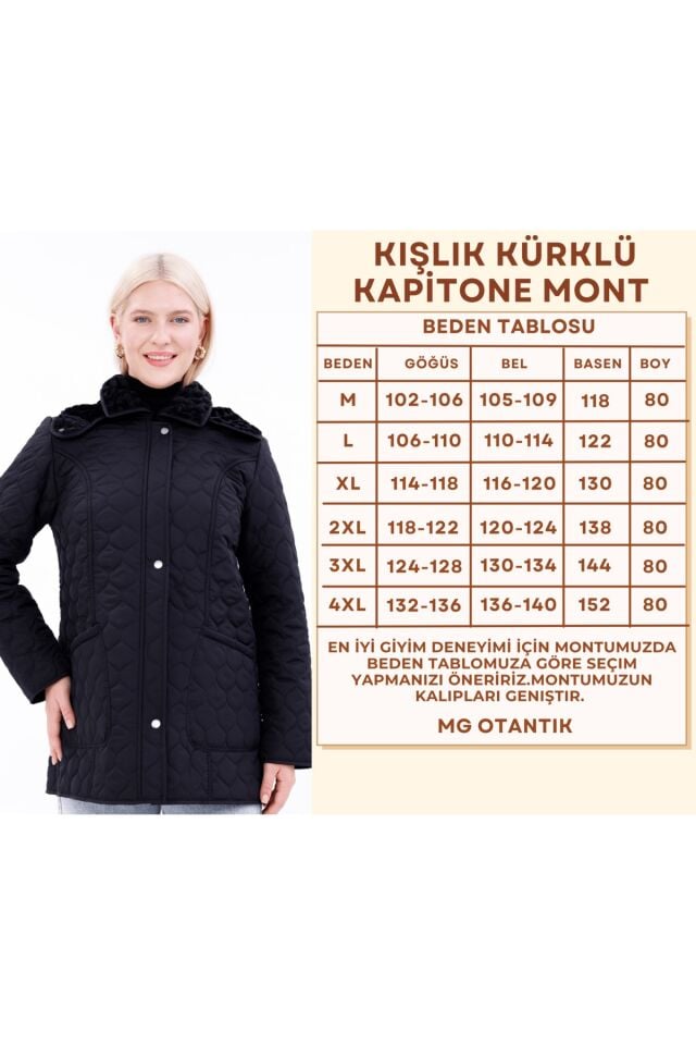 Kadın Kürklü Kapitone Mont - Su İtici Büyük Beden Kışlık Kaban