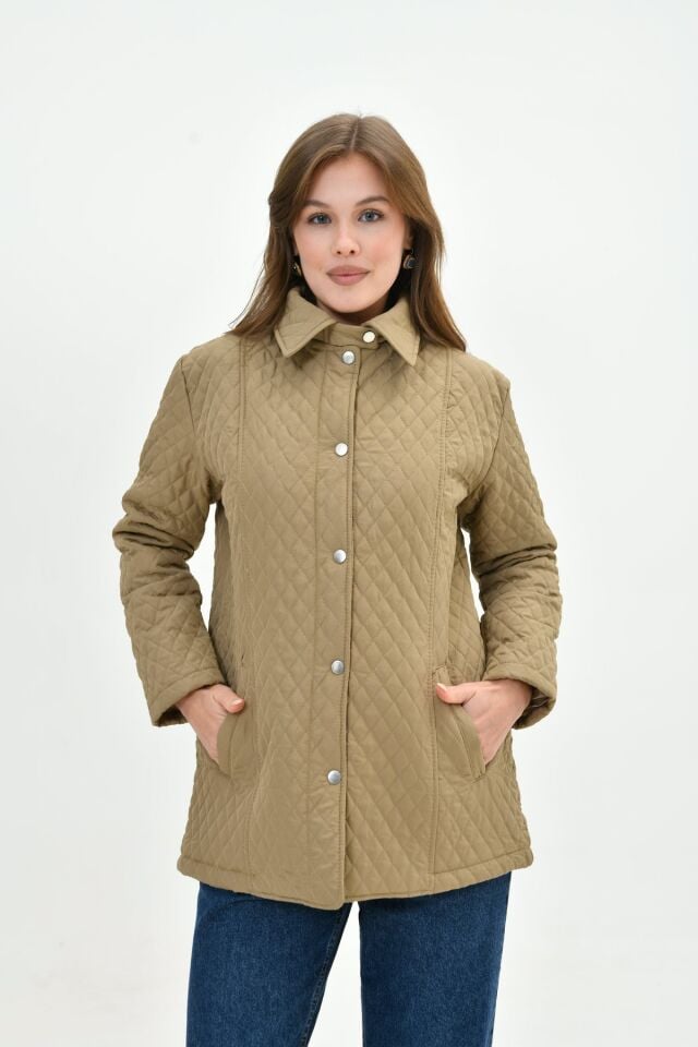 Kadın Büyük Beden Çıtçıtlı İçi Astarlı Kapitone Kaban Mont