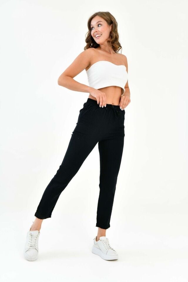 Kadın %100 Pamuk Yazlık Müslin Salaş Dar Paça Pantolon Mg002