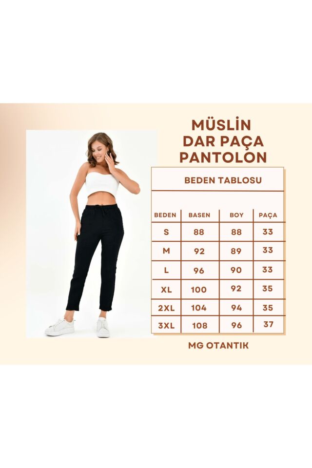 Kadın %100 Pamuk Yazlık Müslin Salaş Dar Paça Pantolon Mg002